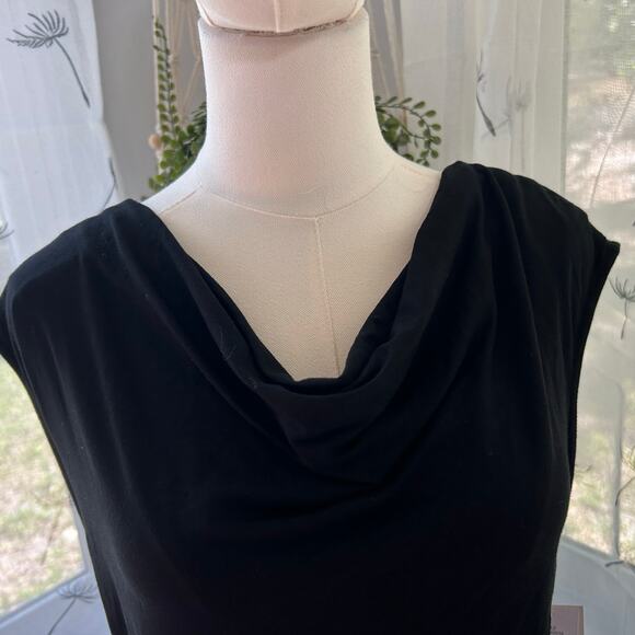 HALSTON NWT Black Cowl Neck Sleeveless Dress Sz LG Bodycon Wedding Formal HOCO - Picture 2 of 7